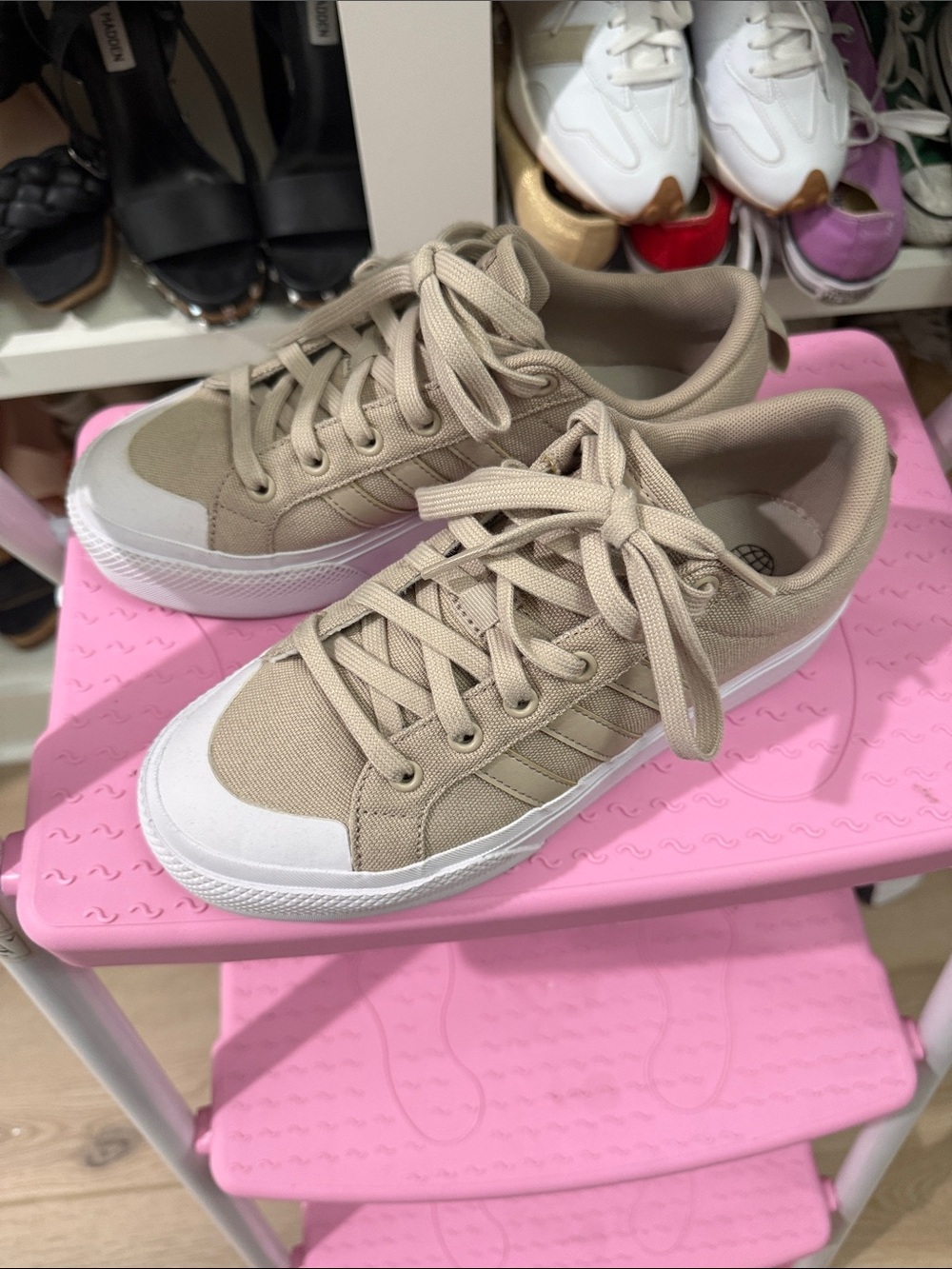 adidas Beige Canvas Low-Top Sneakers with White Toe